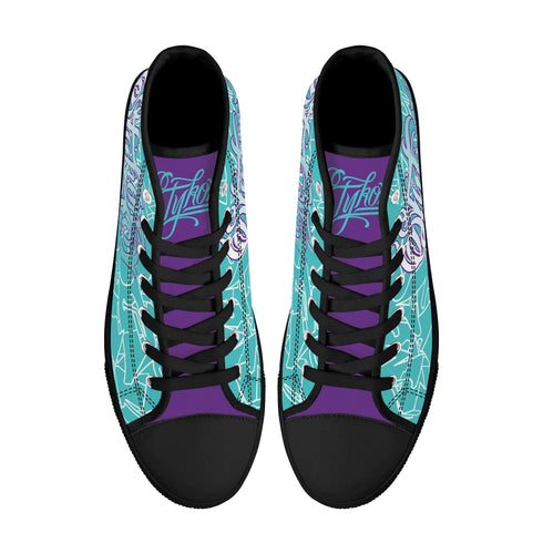 Axikronz 8T7 High Top Canvas feat Turquoise Mix Script | Hip - Hop Streetwear Shoes - Stykonz Graffiti Streetwear